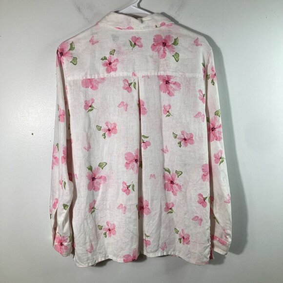 Womens Studio Works‎ Linen Floral Shirt Long Sleeve M White Pink Linen - Picture 2 of 8